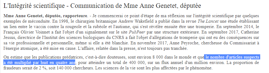 JulienGossa's tweet photo. #DocEnStock L'Intégrité scientifique - Communication de Mme @AGenetet, députée :
"le nombre d'articles suspects a été multiplié par huit en quatre ans"
https://t.co/qdFNK3W8rp https://t.co/R5qmD3zuGf