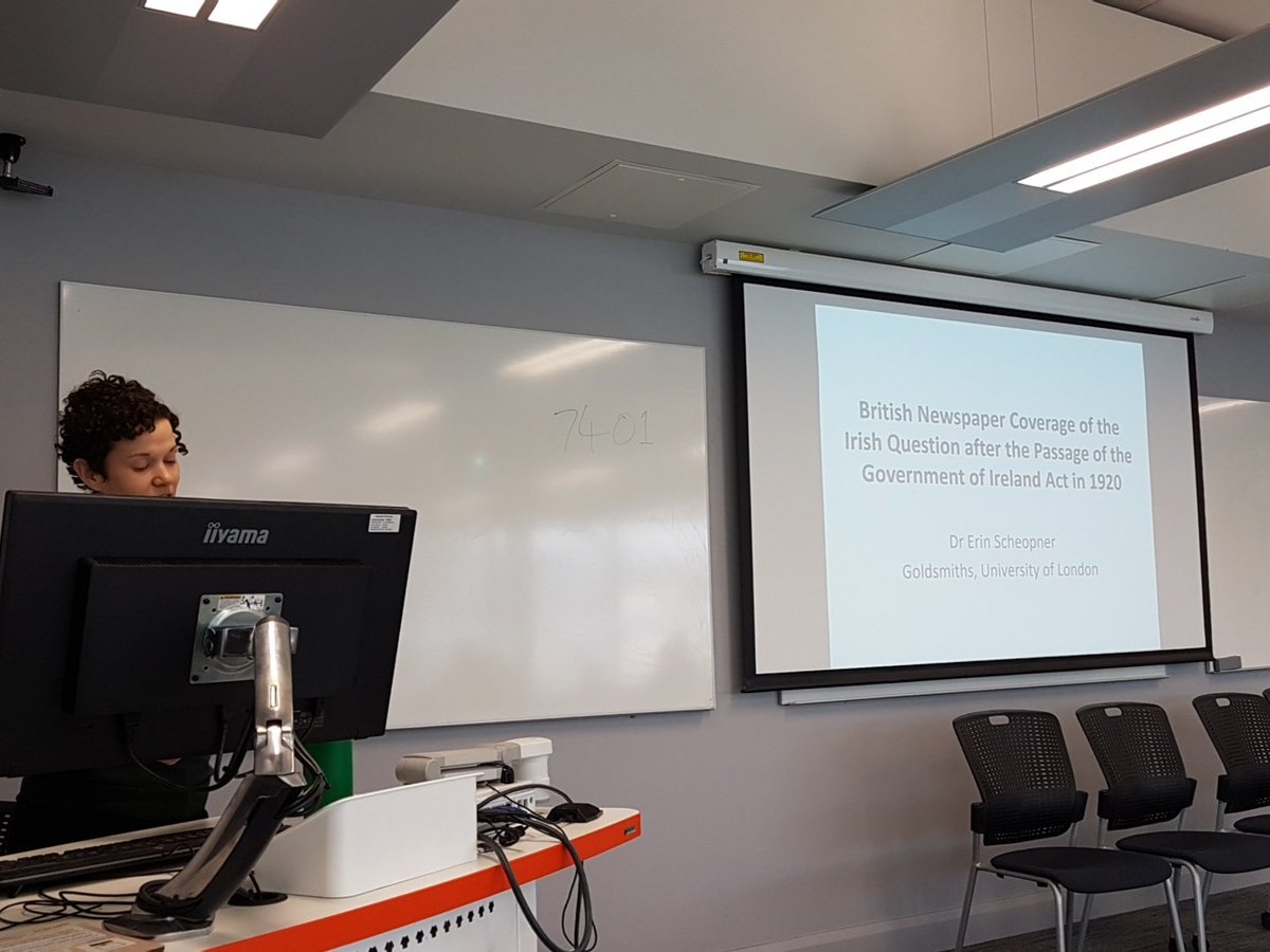 HistoryTeesside's tweet photo. Erin Scheopner opens the Text, book, and print session for #NDIIH with a paper on British newspapers and the Government of Ireland Act in 1920 https://t.co/mu9AHSWM8u
