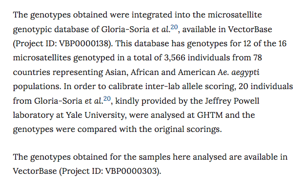 strumpfe's tweet image. Aedes aegypti microsatellite genotype data from Madeira. Data available @VectorBase in STRUCTURE format. Thanks to the authors for depositing their data with us.

nature.com/articles/s4159…
bit.ly/VBP0000303

#OpenData #VectorBase