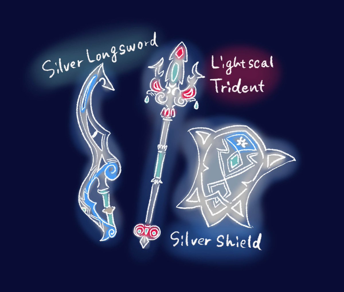 あざらし しょうもない投票ツイートにお付き合いいただいた皆さま大変ありがとうございました おしゃれめなイラストのご意見が一番多かったので 私が思うおしゃれなゾーラ系武器をかいてみました ゼルダの伝説 Breathofthewild T Co Ehulb1dny7