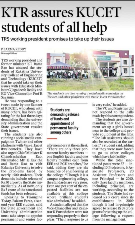 Deepak74060003's tweet photo. @KTRTRS Sir! Please don't make us feel insecure with your assurance,as we didn't get any attention from our officials,we don't understand whether the negligence is from your side or from our officials side. So please RESPOND!!don't make all our hopes futile! 
#save_kucet
#welcomektr https://t.co/iAN4lSysMN