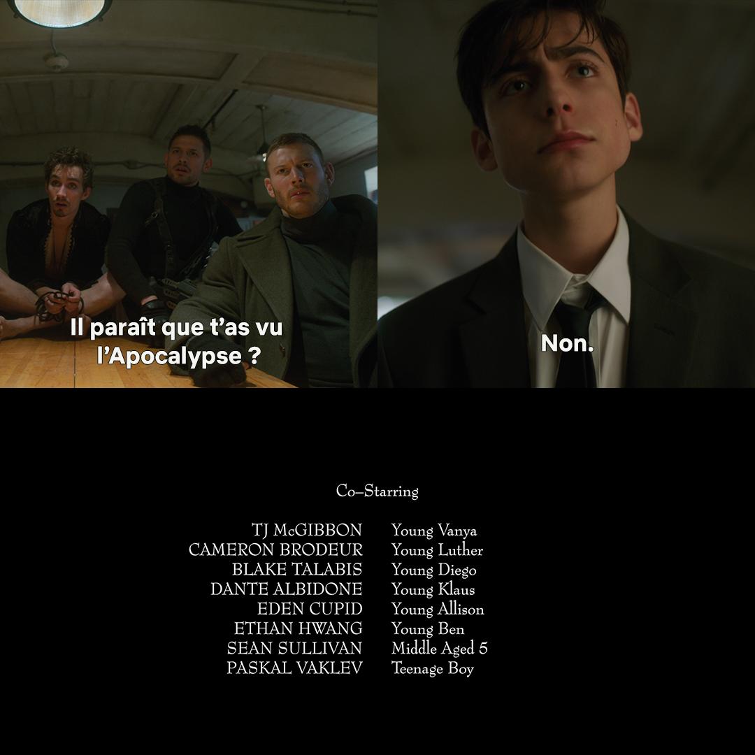 NetflixFR's tweet photo. Umbrella Academy, version trop courte. https://t.co/NLGQXstheF