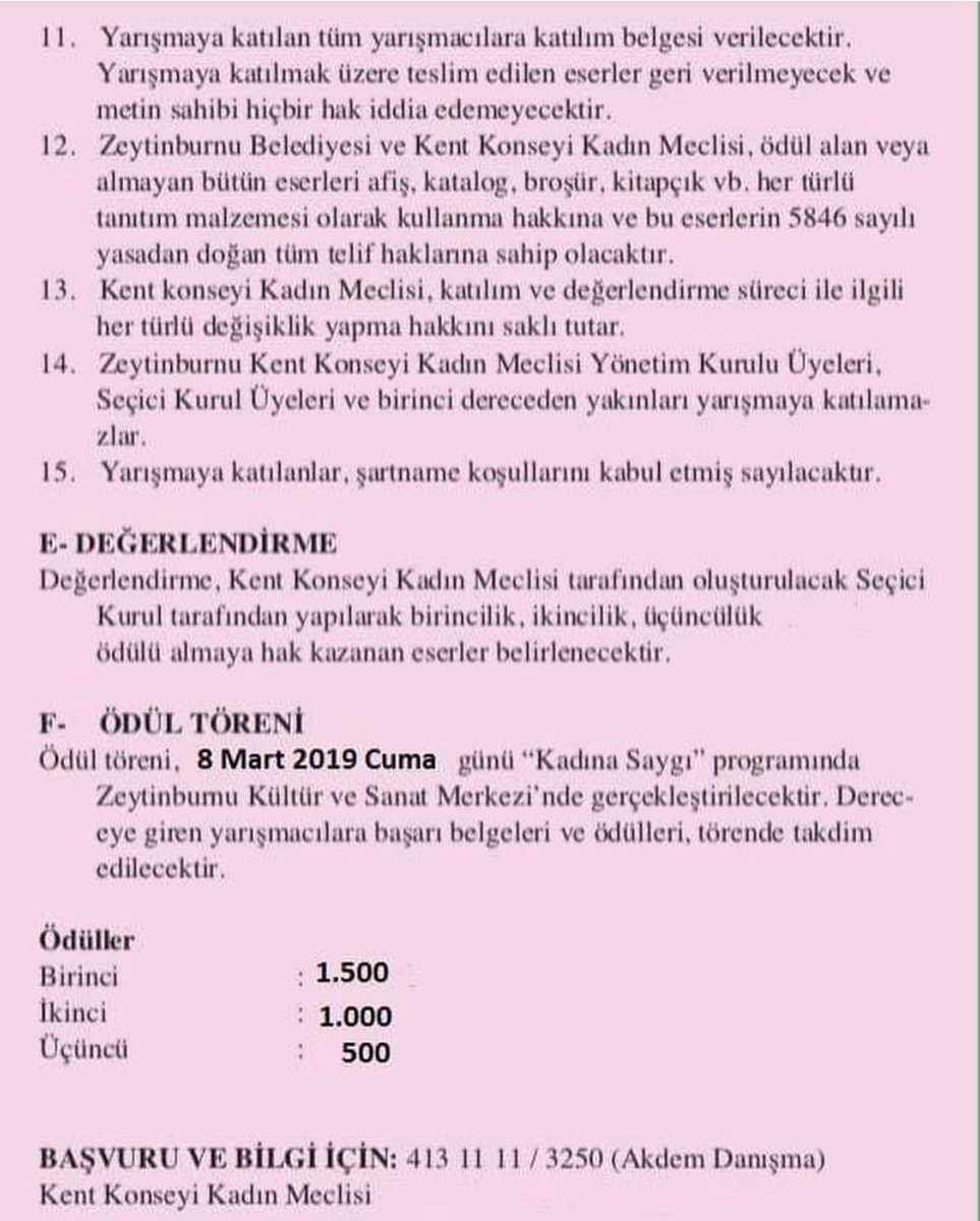 “Kadın bilmeyene nefs, bilene nefestir”
Şems’i Tebrizi’nin bu güzel cümlesinden yola çıkarak, 8 Mart Dünya Kadınlar Günü dolayısıyla kadın olmanın algılanış farklılıklarını ortaya koymak amacıyla kompozisyon yarışması düzenliyoruz. Katılım için son başvuru 28 Şubat 2019’dur.