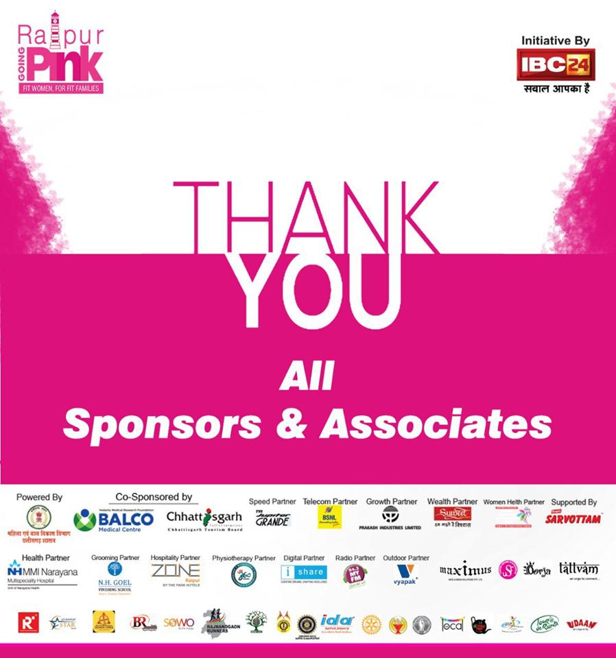 RaipurGoingPink's tweet photo. Dear sponsors and associates! We take this moment to appreciate and acknowledge your invaluable contribution to the mega Run.
Thank-you one and all.
#RaipurGoingPink https://t.co/hr41l5I5zy