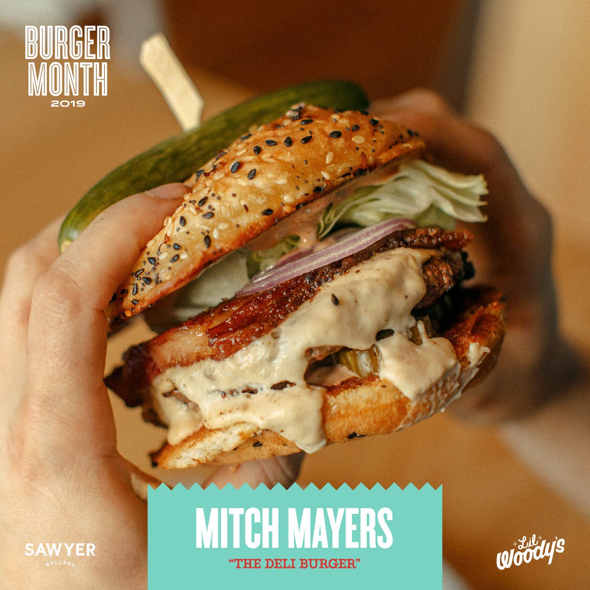 Get your hands on Chef Mitch Mayers’ (<a href="/sawyerseattle/">sawyerseattle</a>) #SawyerDeliBurger this weekend! 🤗
👀 Take a look at that thicc pastrami, cream cheese mornay sauce, Russian dressing, spicy kosher pickle, and Everything Spiced buns! 😍

Avail at all 4 locations thru Mon
#seattleburgermonth