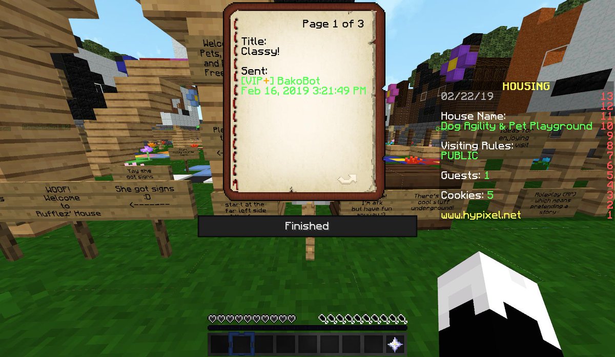 RufflezHypixel's tweet photo. BakoBot's influence extends farther every day! 😲 Soon, as predicted, he will take over the world, but first...Rufflez' housing! 😅 I found these messages a week after Myth's Valentine's Day Floof Party and realized that's why he had stopped by 😂 #HypixelNetwork #FunWithFriends https://t.co/qr3KOdxStm
