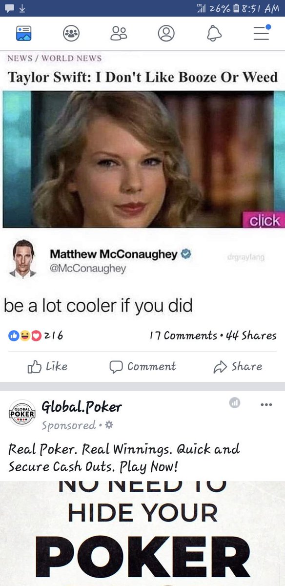 Quantibility's tweet photo. @McConaughey i don't drink at all. I mean i have drunk. But not much. Booze imo is basically ridiculous in the ensuing stupidity.  But @taylorswift13 i agree with MCC. You need to smoke more to get over the initial first time jitters. https://t.co/xrXsBkcZ8r