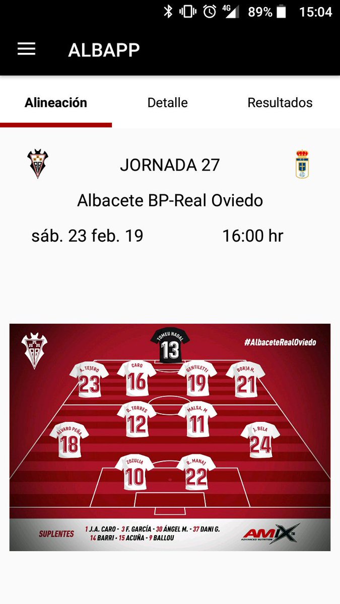 _ALBAPP_'s tweet photo. La alineación del #AlbaceteBalompie para el día de hoy #aupaalba #locuraporelalba  #AlbaceteRealOviedo https://t.co/rpEascQMGY