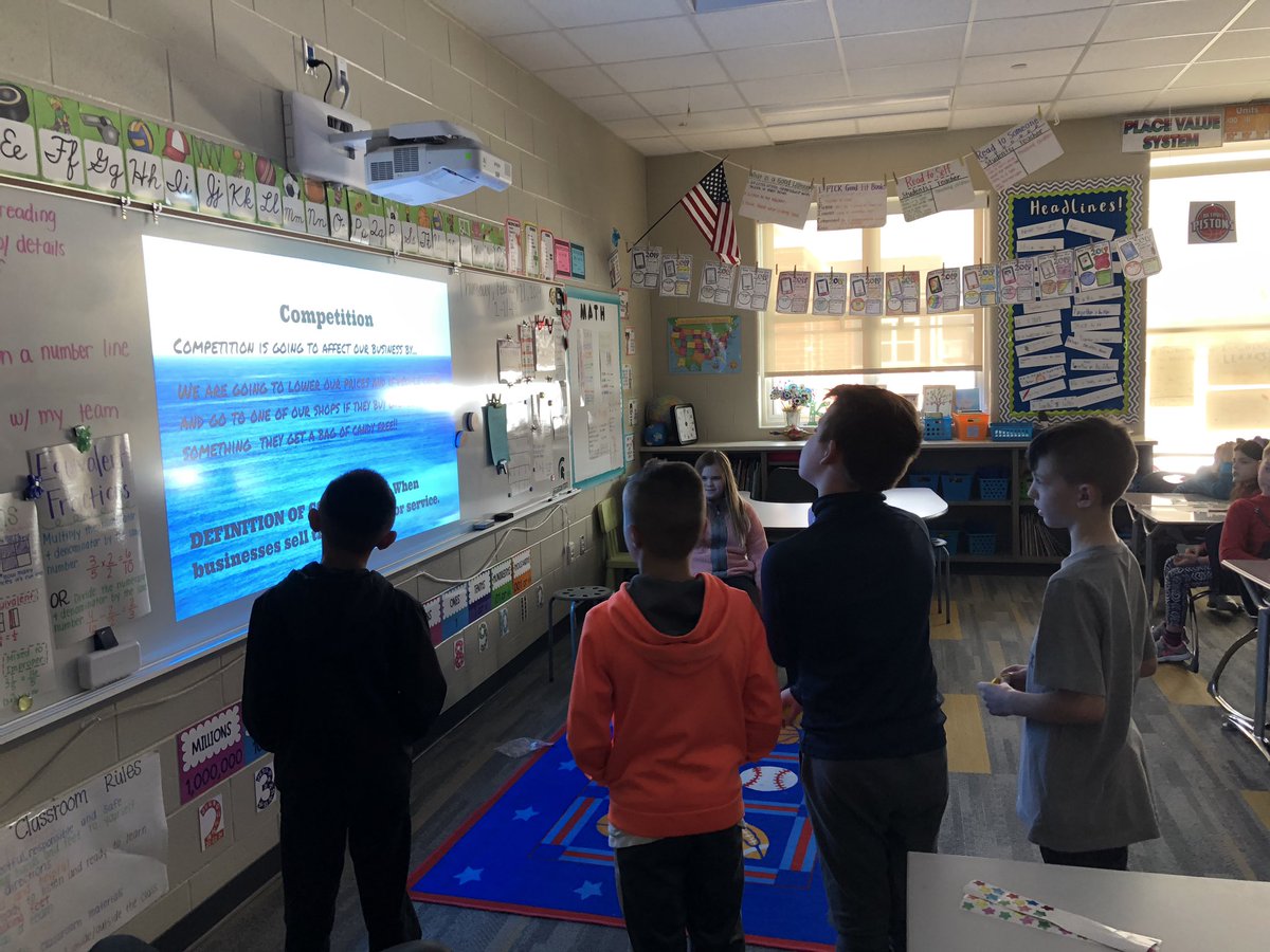 Ms_Klein_'s tweet photo. Fourth grade friends have been working so hard on their presentations! We had a blast hearing about all the businesses they created in economics. https://t.co/DjCv7dtHPL