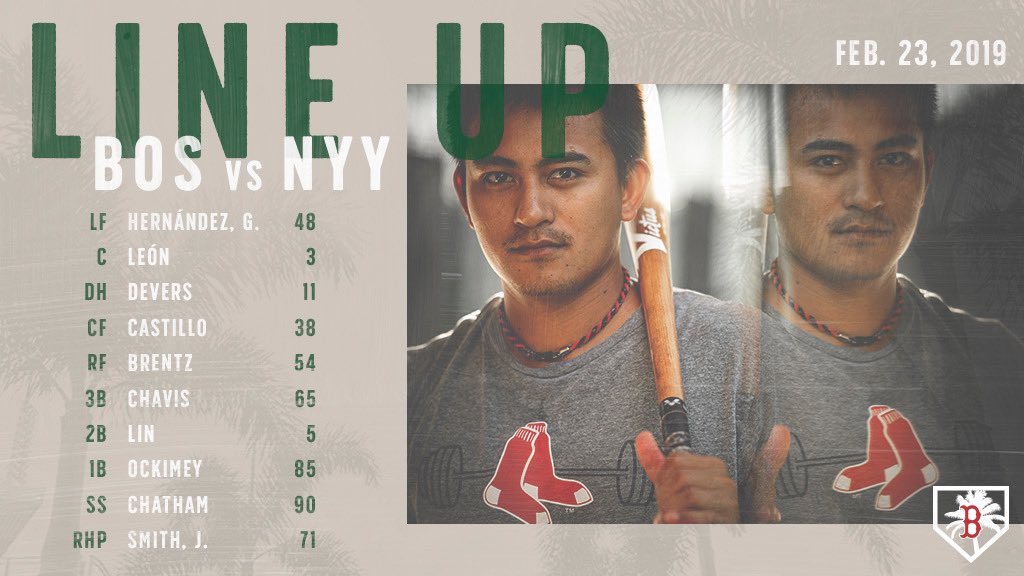 RedSox's tweet image. Here’s how we lineup against the Yankees for the start of Grapefruit League action: