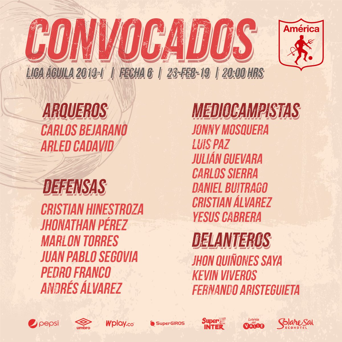 EstDelRecuerdo's tweet photo. #Convocados de: @AmericadeCali y @AguilasDoradasR ☆ 6° fecha @LigaAguila  I ☆ Estadio Alberto Grisales de Rionegro ☆ 8:00 p.m.
#ElDiabloSeRespeta 
@La98Co @Orion_Track https://t.co/HIadOnNnLv