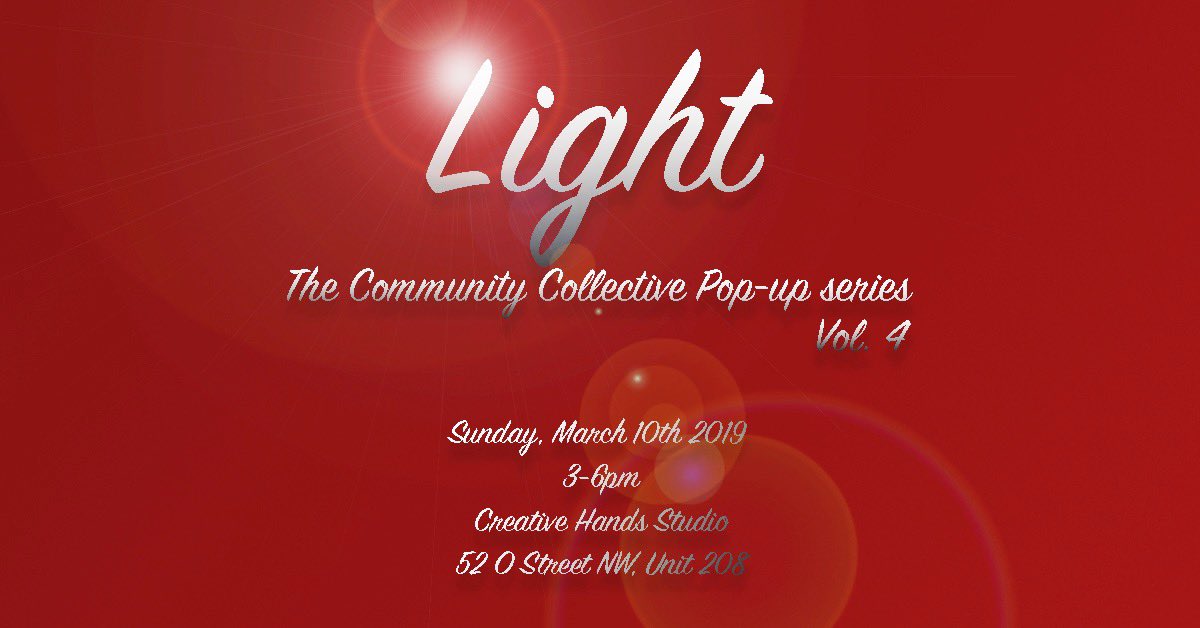 Come out on Sunday, March 10th from 3-6pm for “Light” The Community Collective Pop-up Series Vol.4 - Feat. 20 amazing local photographers.
The show takes place at @CHStudioDC located at 52 O St. NW - Unit 208 in D.C.
#CCexhibit_Light
bit.ly/2GXl6MF