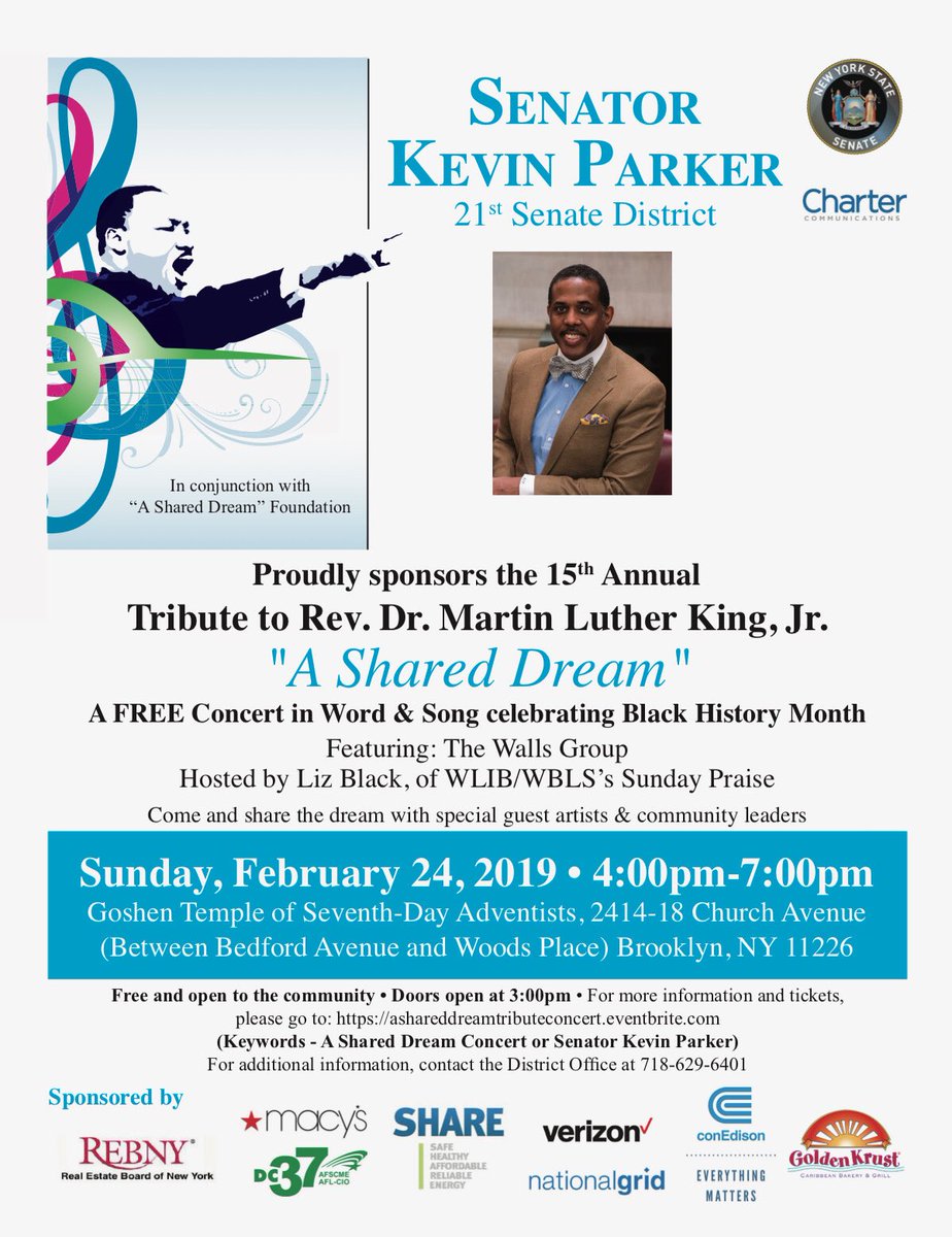 WBLS1075NYC's tweet photo. Join @SenatorParker @ASharedDreamNY this SUNDAY 2/24 for their 15th Annual  MLK Tribute Concert! Reserve your FREE tickets online via @eventbrite. #WBLS https://t.co/8O9usk1Ntw