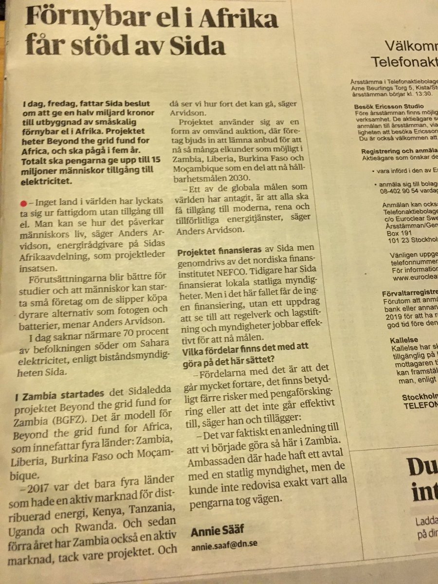 Det här gör mig riktigt glad!!
Vettigt bistånd från Sverige som minskar fattigdomen genom att ge el till 15 miljoner fattiga samtidigt som solelproduktionen börjar få sin självklara plats i det afrikanska staters energisystem!  <a href="/IsabellaLovin/">Isabella Lövin 🌻</a> @SidaCarin <a href="/KerstinLundgren/">Kerstin Lundgren</a>