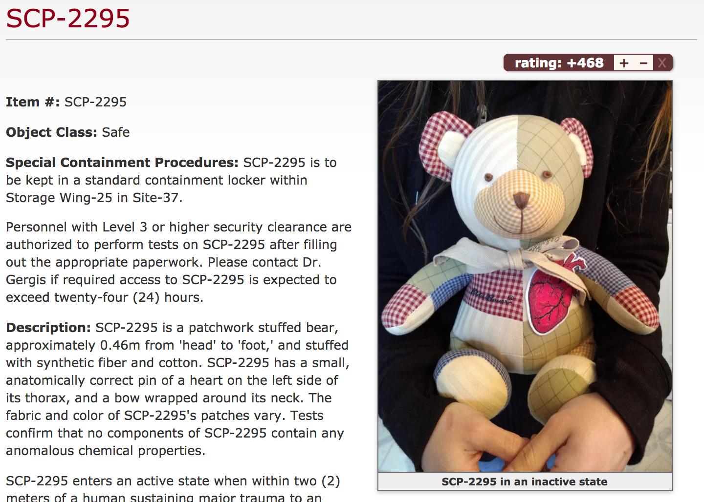 Scp 日本支部製造部門 収デン等通販やってます パチクマちゃんことscp 2295 パッチワークのハートがあるクマ の本家画像が差し替えられてる 全然気づかなかった Scp Scp 2295