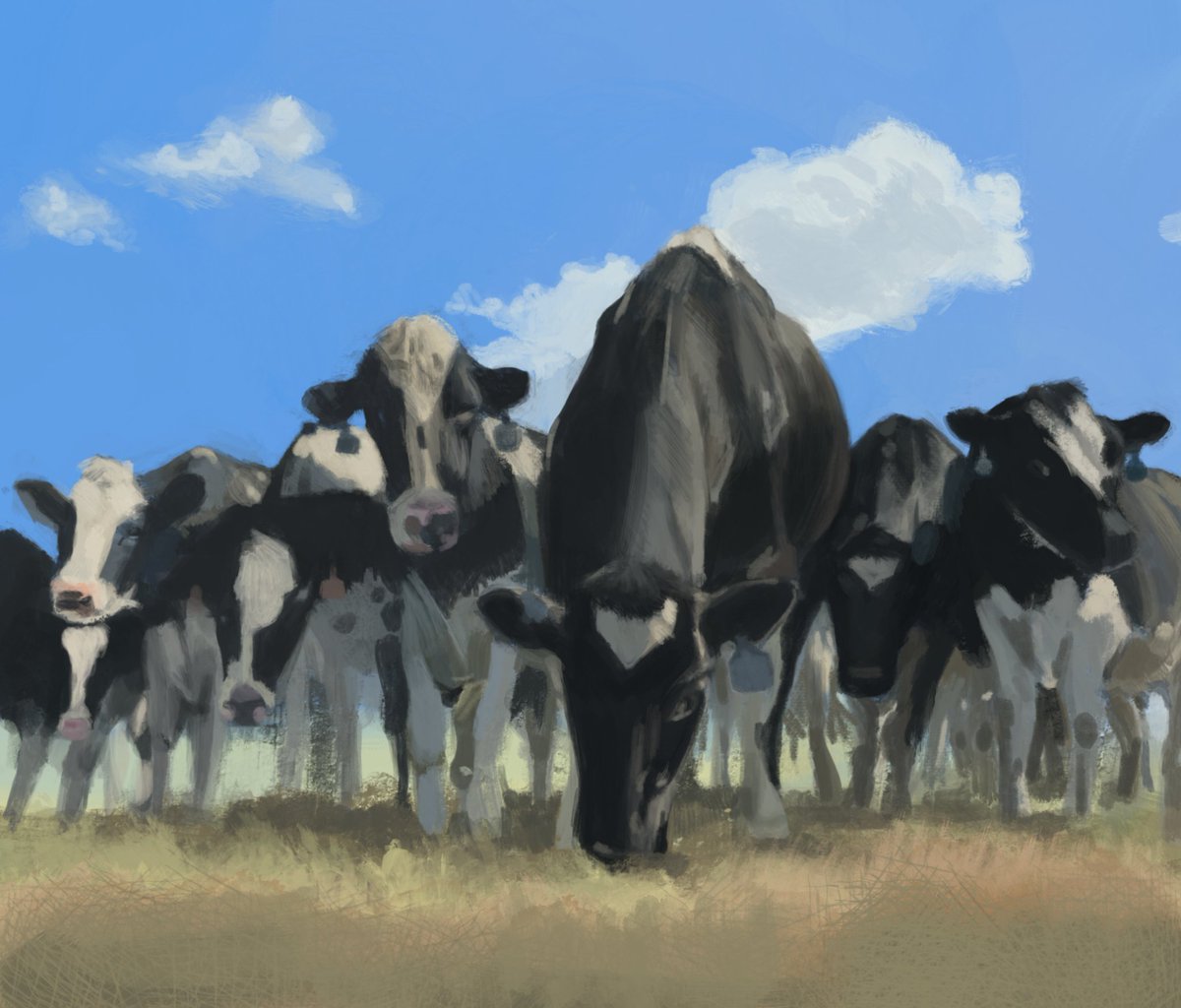 iPadunk's tweet photo. The 3 digital paintings I worked on while I was my vacation. Mainly for practice and for fun. The herd of cows is my favorite. 🎨 🐮 https://t.co/CR807LDaHk