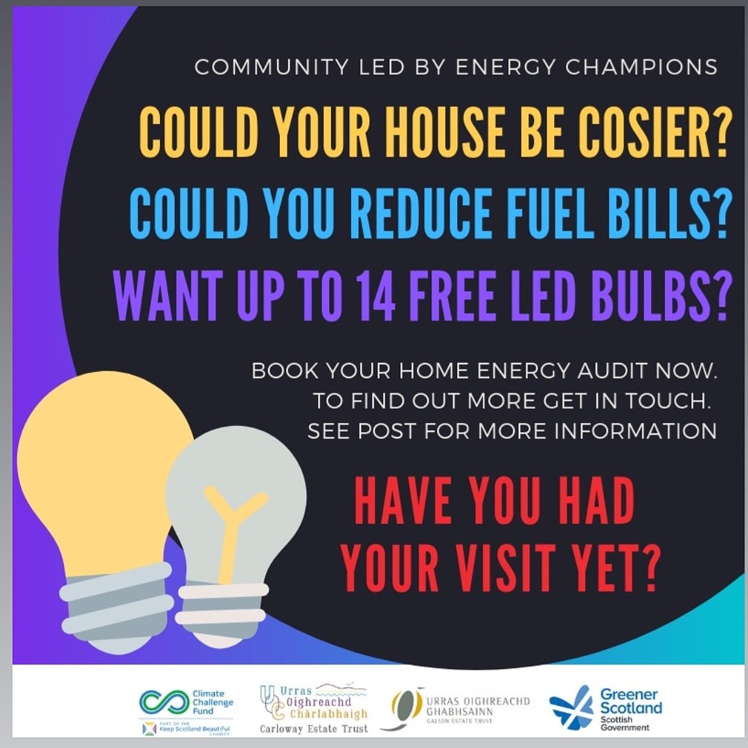 If you live on Galson estate or Carloway estate, you are eligible!!! Contact abigail@carlowayestatetrust.co.uk to book your home visit now! In partnership with @carlowayestatetrust
#CommuintyLEDByEnergyChampions #climatechangefund  #ccf #communitylandtrust #communityownedestate