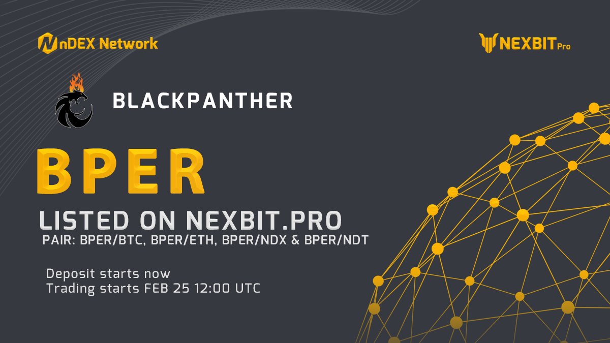 #NEXBITPro Happily announce, #BPER <a href="/BLACKPANTHEROF2/">BLACKPANTHEROFFICIAL</a>  is listed on #NEXBITPro and #nEXBitExchange
Register for trading: nexbit.exchange/trade/BPER_NDX 
Advance platform: nexbit.pro/trade/BPER_BTC
#BPER is listed against #ETH, #BTC, #NDX, #NDT pairs
Happy Trading.
#nDEXNetwork #NDT #NDX