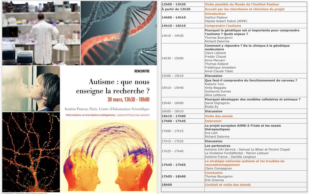 👉 #Autisme : que nous enseigne la recherche ?
🗓 30 mars à l'<a href="/InstitutPasteur/">Institut Pasteur, since 1887</a>
🎟 Inscription gratuite mais obligatoire: evenium.net/ng/person/even… #SaveTheDate