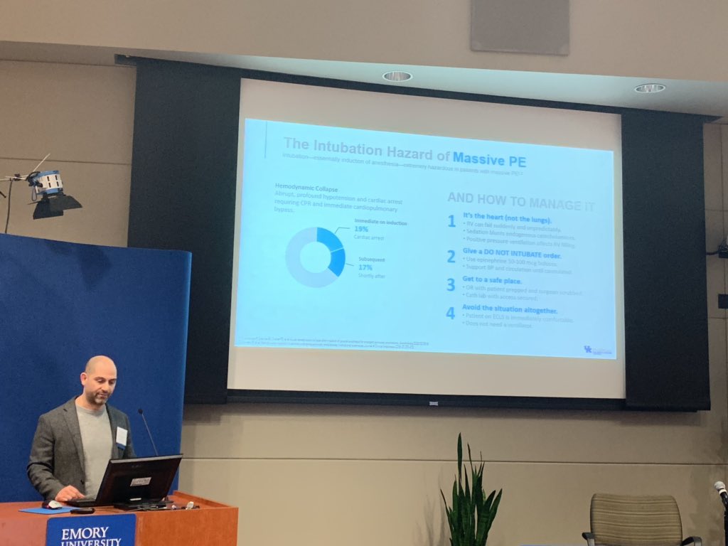 John Heisler (@jtheheist) on Twitter photo Don’t intubate massive PE patients if you can avoid it! 19% immmediate cardiac arrest on induction. 17% subsequent arrest. <a href="/PERTConsortium/">The PERT Consortium®</a> #southeastPE2019 #FOAMed #FOAMcc Don’t intubate massive PE patients if you can avoid it! 19% immmediate cardiac arrest on induction. 17% subsequent arrest. <a href="/PERTConsortium/">The PERT Consortium®</a> #southeastPE2019 #FOAMed #FOAMcc