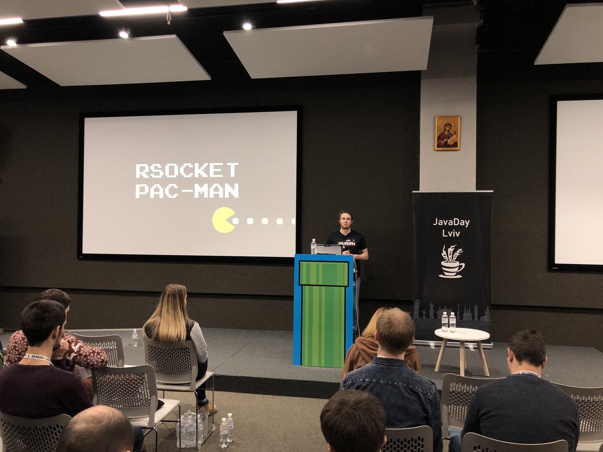 Javadaylviv's tweet image. @OlehDokuka already started his amazing talk about Multiplayer PAC-Man with RSocket! At @JavaDay Lviv 2019 #javadaylviv #javadaylviv2019 #rsocket #reactive with golden sponsors #corevalue #globallogic