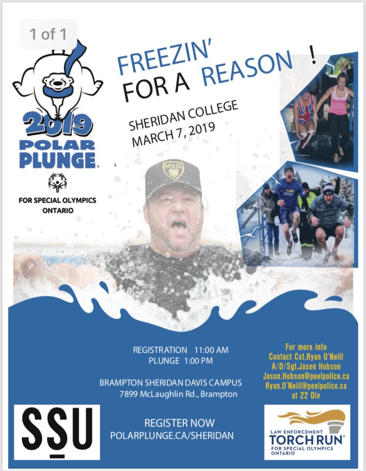 Come and freeze for a great cause! Join the Polar Plunge on Thursday, March 7th at Sheridan College!