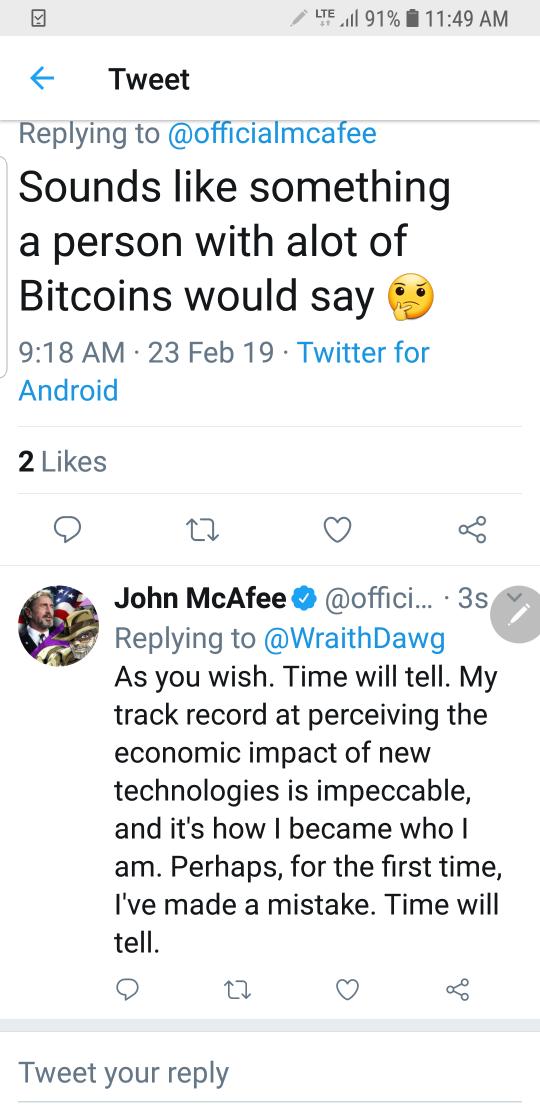 McAfee dreht Bitcoin den Rücken zu