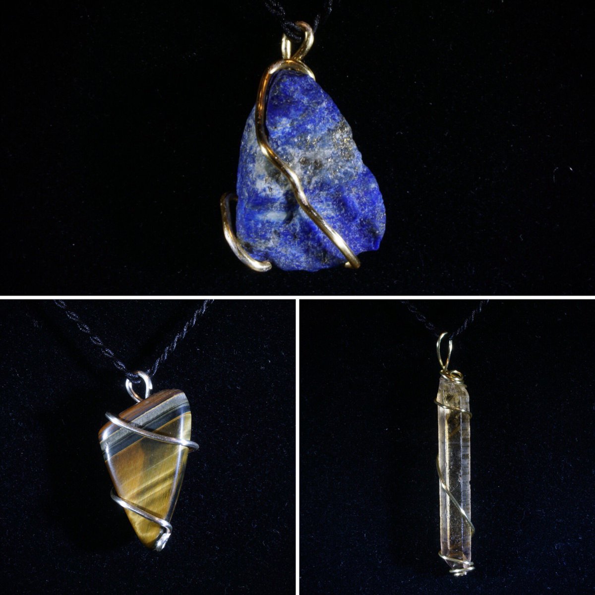 FossilsCrystals's tweet photo. Some more of our hand wired crystal pendants are now available on the website. More will be added in the next week and there’s many others available in store. (Crystals in photo. Top - Lapis Lazuli, Bottom Left - Tiger Eye, Bottom Right - Natural Citrine) https://t.co/ICQpr2sHbq
