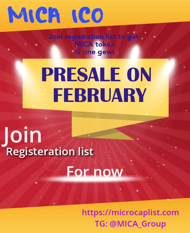 list_cap's tweet photo. Preslae event will start on February. Join registration list before Presale to get MICA at one gewi price

https://t.co/ogoX5sxkxo
https://t.co/ERaEjX9eJt https://t.co/Rw8Ou0Kvyy