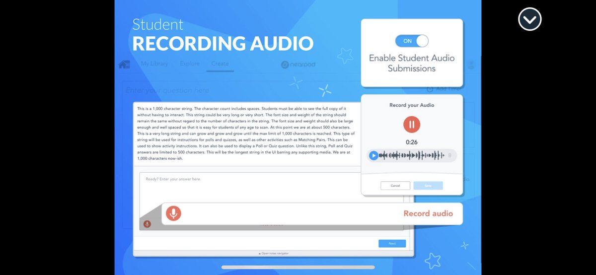BryanLMiller's tweet image. Awesome!! @nearpod will be introducing recorded student audio into presentations this year! Such a great way for students to record their feedback and share their learning #Nearpodtransform #edtech