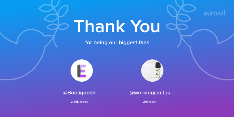 CodeTheWebBlog's tweet image. Our biggest fans this week: @Booligoosh, @workingcactus. Thank you! via sumall.com/thankyou?utm_sโฆ