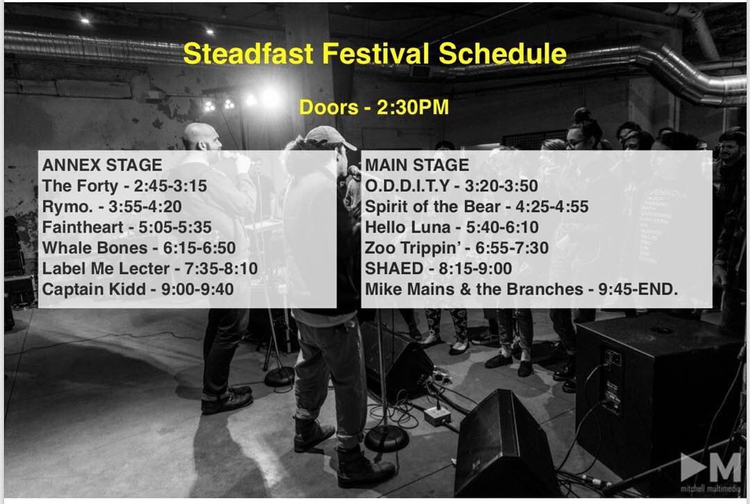 Official schedule is out for @steadfastfestival 🙌🏻 March 9 @strongwatercolumbus. We hit the stage at 9pm!

#steadfastfestival #strongwater #franklinton #columbus #ohio #musicfestival