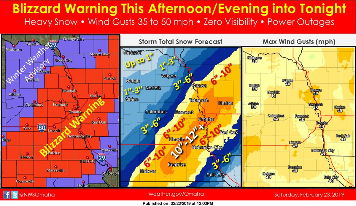 New map from NWS puts Omaha in the 10-12" range. Our initial focus will be to keep major streets open &amp; passable to provide safe routes especially for emergency vehicles. Our employees will keep up as fast as possible while remaining safe during blizzard conditions.