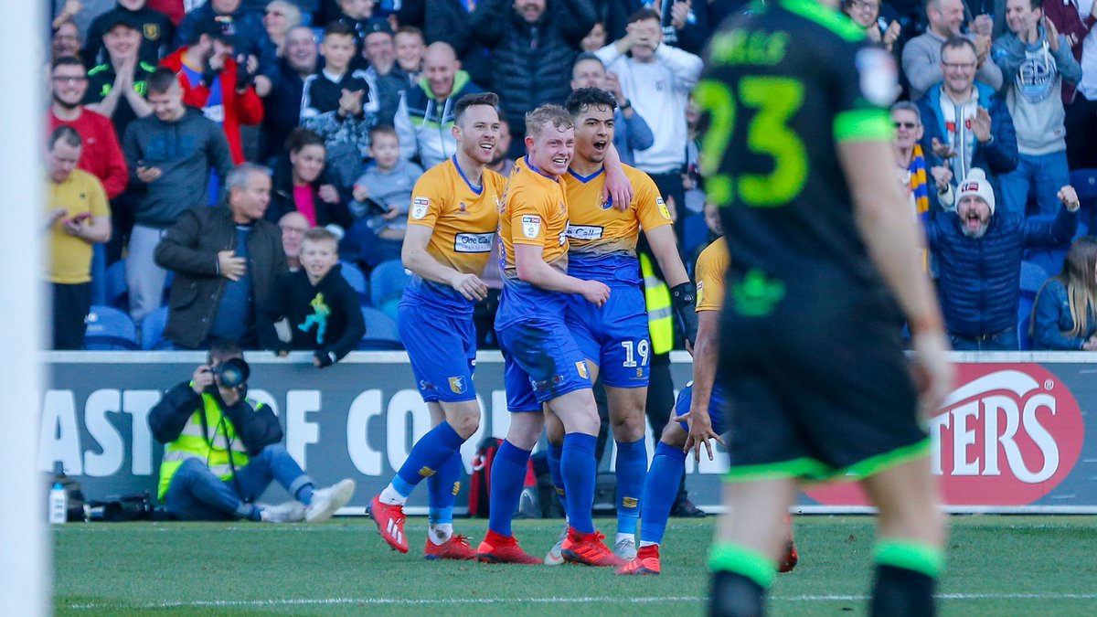 mansfieldtownfc's tweet photo. PIC OF THE DAY: What a win that was! 🤩

The trio of @GethinJones8, @WillemWillem8 and @tylerjandrew1 star in our Pic of the Day! 📸 https://t.co/R1PnHVUxkx