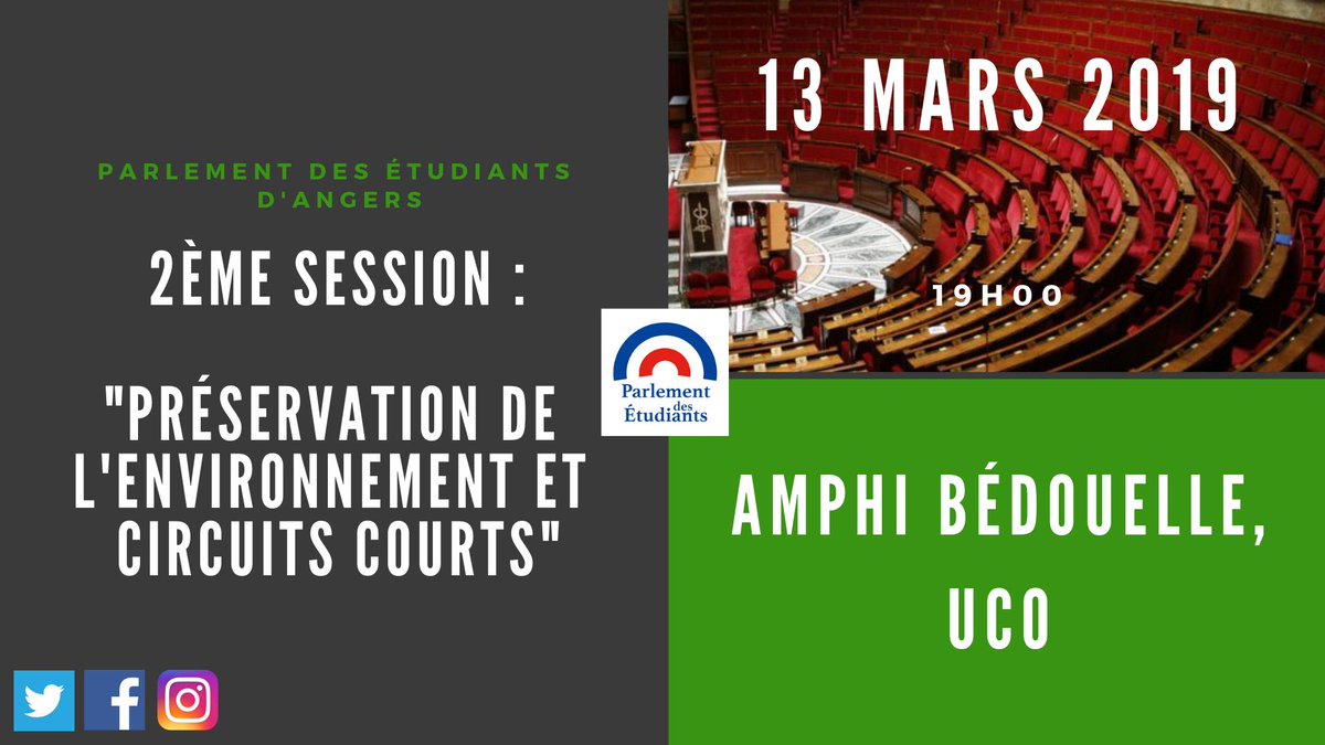 PEAngers's tweet image. La 2ème session du @PEAngers approche ! 🙌
Voici la proposition de loi : ''Préservation et circuits courts''.  👌
Rendez vous le 13 mars, 19h à l'amphi Bédouelle de @UnivCathoOuest ! 
Le débat est ouvert à tous ! 😉