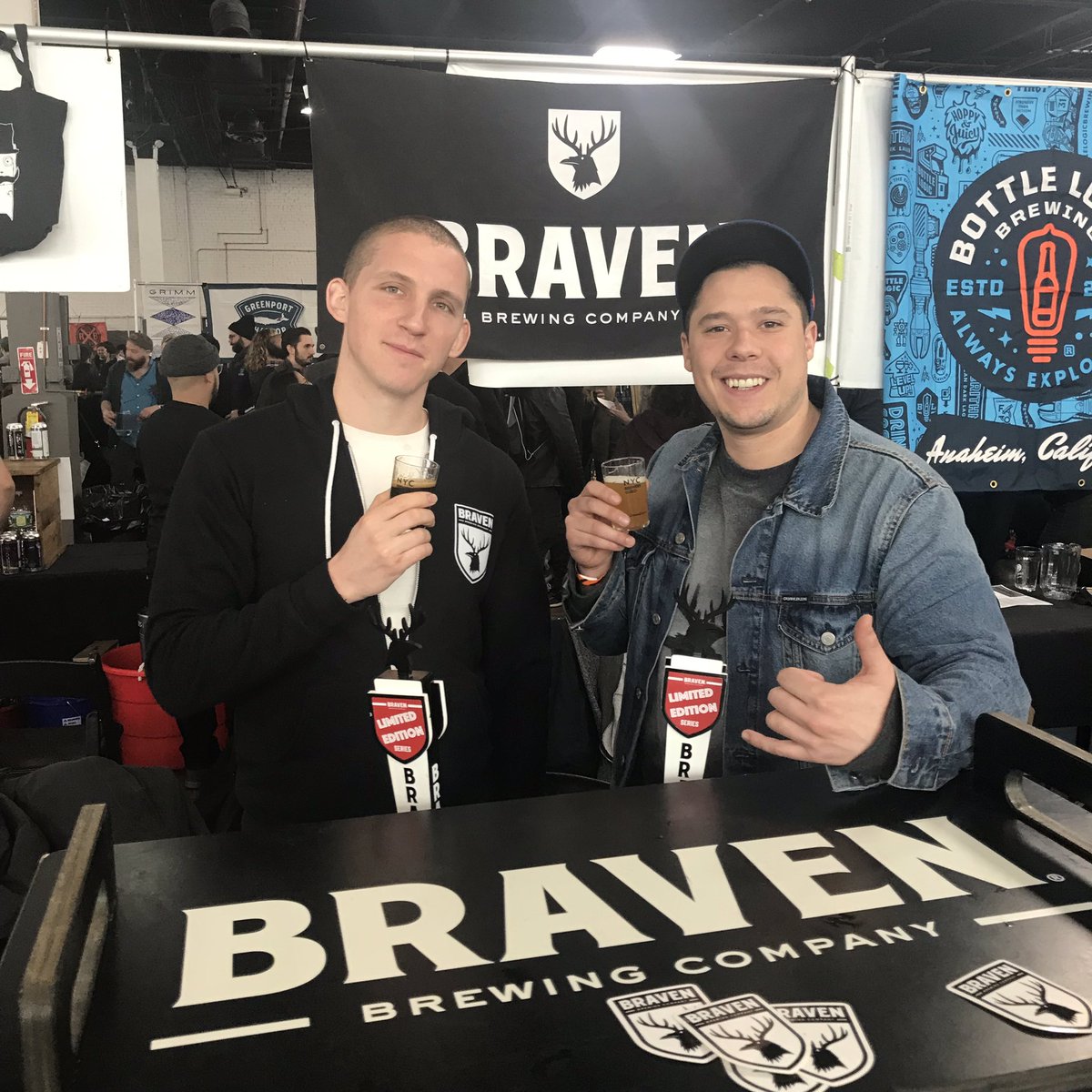 Brewer Zach and Sales Director Keith holding down the Braven table at the <a href="/NYCBrewers/">NYC Brewers Guild</a> #OpeningBash. Come say hi and try our DDH IPA and our Raspberry Chocolate Milk Stout!
