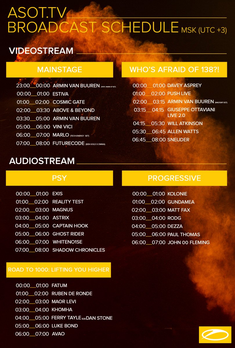 ASOTRussia's tweet image. Hello Dear @asot fans! Congratulate @arminvanbuuren @rubenderonde and the rest of the team from us by tuning into #ASOT900 tonight 🎧😊
And set up your schedule, it's party time 🙌