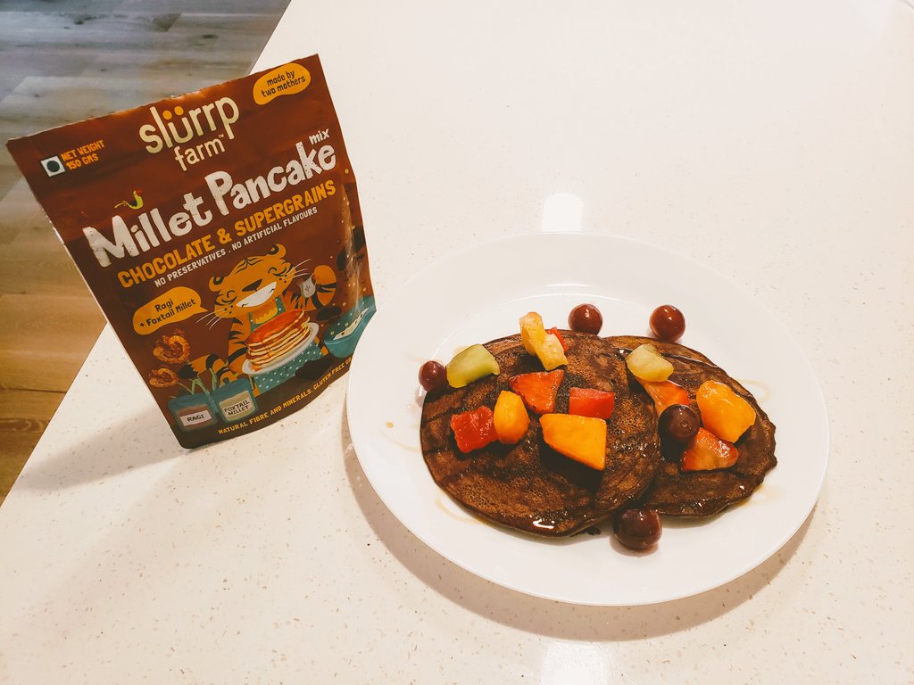 Delicious Ragi + millet pancake from @SlurrpFarm, loved it . As happy as the Tiger on the packaging. #heathybreakfast