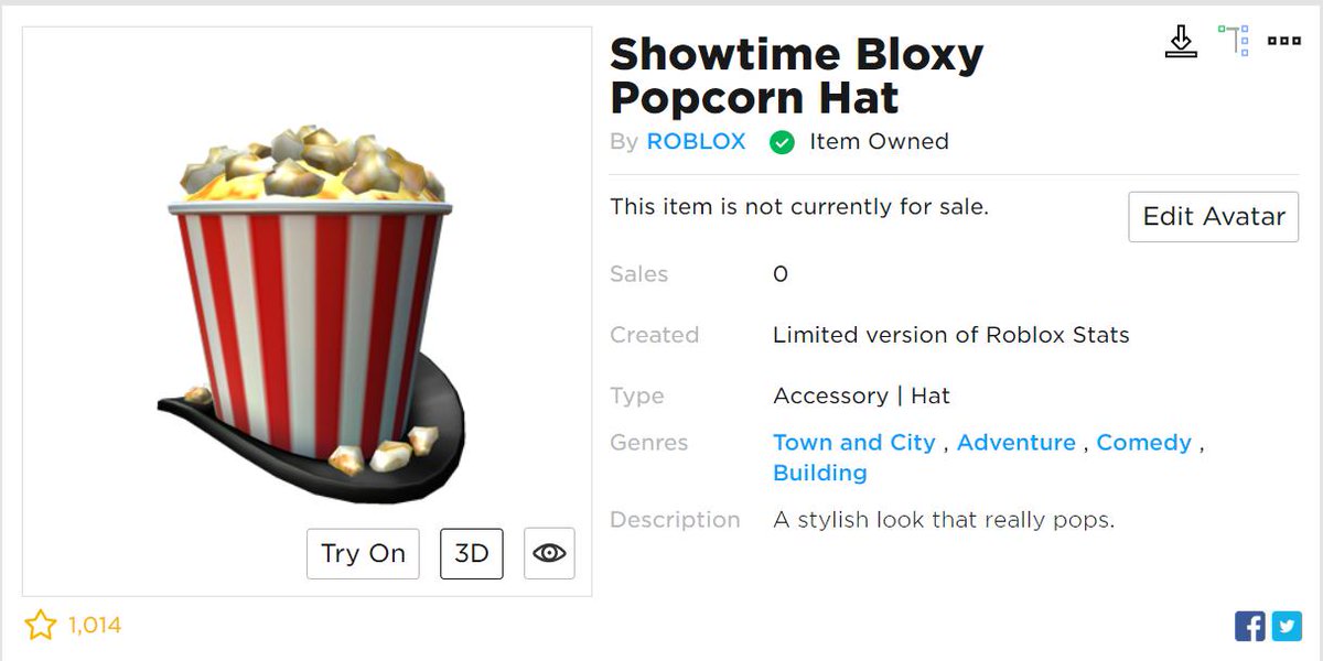 Showtime Bloxy Popcorn Hat Promocode Ilovethebloxys - https wwwroblox promocodes