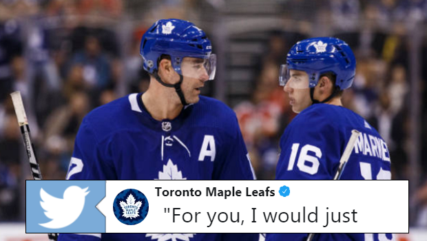 BarDown's tweet photo. Leafs fans will love the career advice Marleau offered Marner in this emotional one-on-one. MORE: https://t.co/DSdCzaAJNZ https://t.co/MXWohf9Y1j