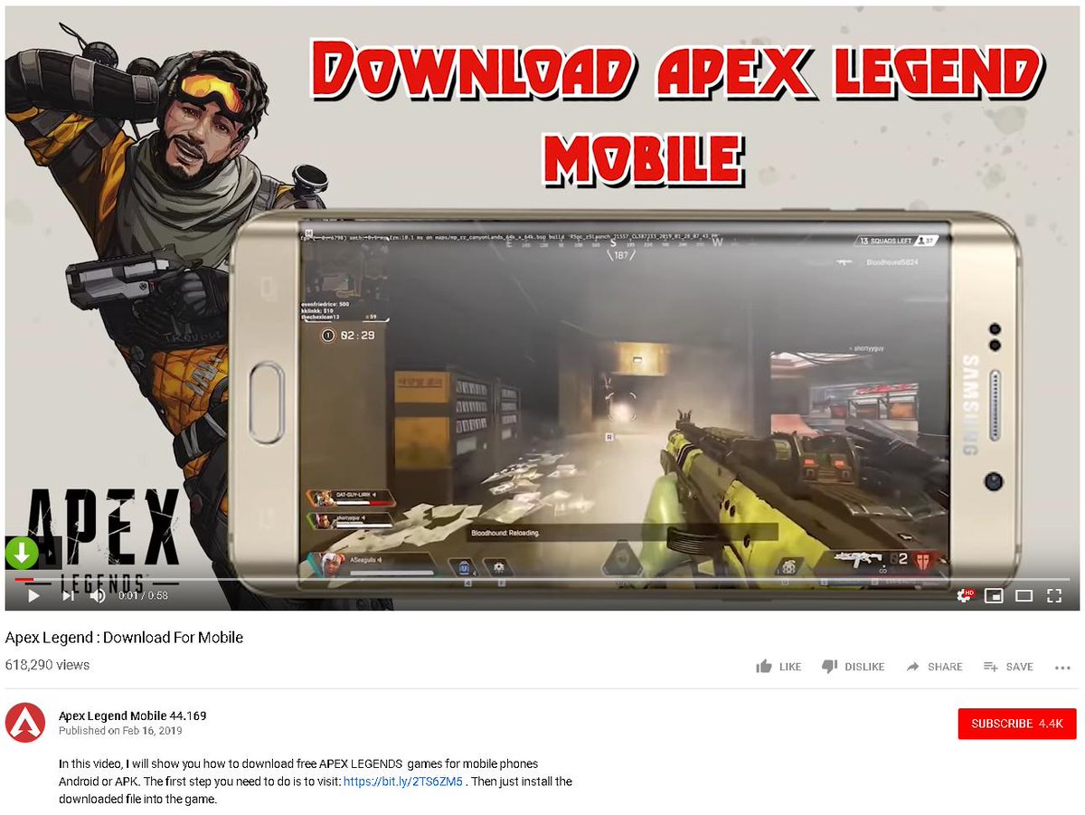 Lukas Stefanko Remember Fortnite Android Malware Now Fake Playapex App Spreads Via Youtube Video With Link To Actual Apk That Needs To Be Manually Installed Video Has Over 600k Views