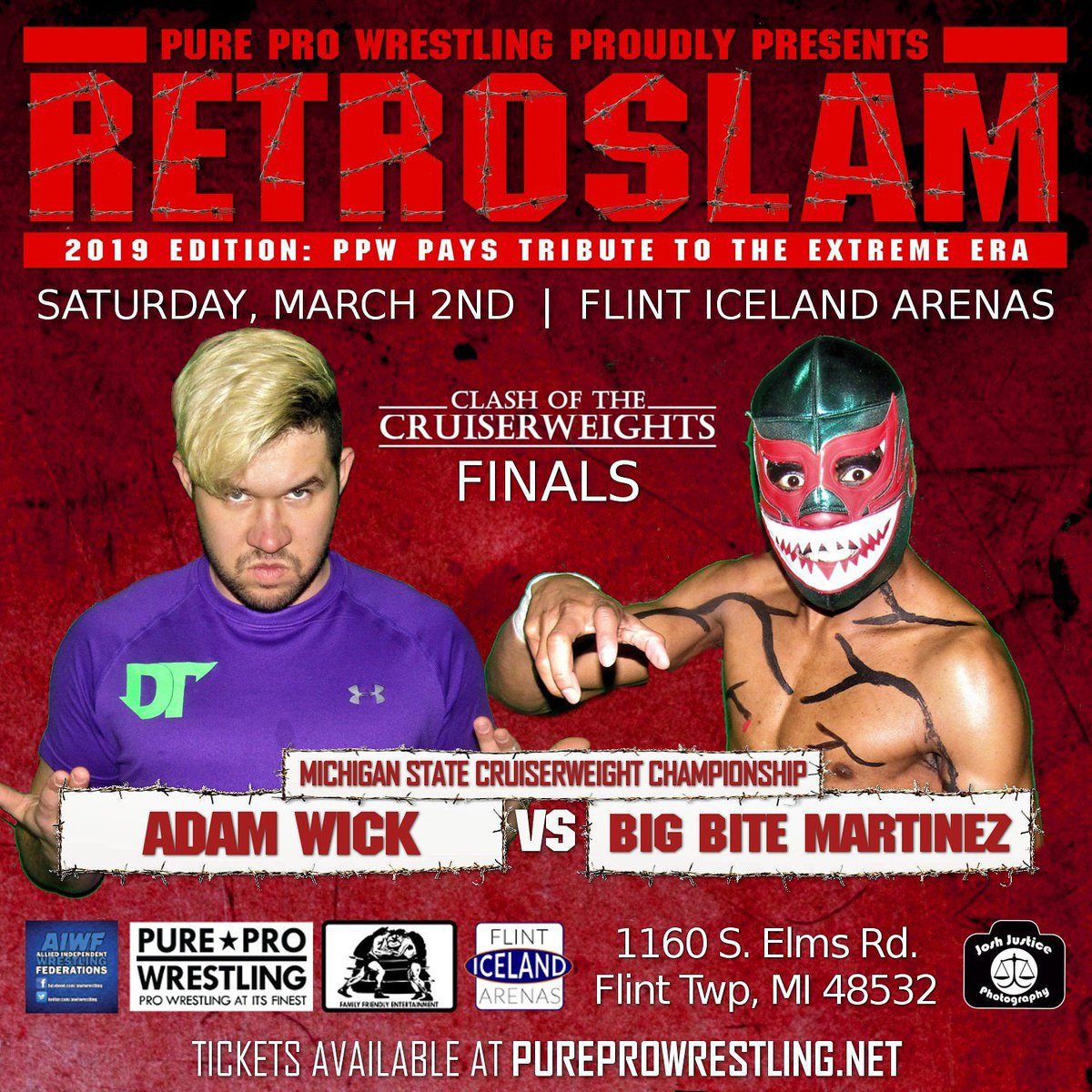 PPWPower's tweet photo. Adam Wick goes 1-on-1 with Big Bite Martinez for the #MichiganState #Cruiserweight #Championship! March 2nd #RetroSlam @IcelandFlint Get Tix https://t.co/dOPWhd9sq2
#ProWrestling #indywrestling #Michigan #Flint #flintmichigan #bigbite #dta #PPW #wwe #aew #roh #nxt #michiganmade https://t.co/xaMAniUmCd