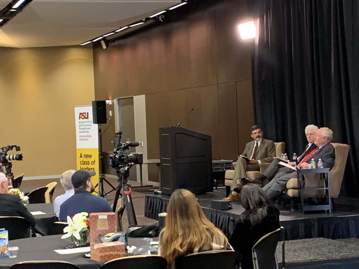 ASU_SCETL's tweet photo. The final session of our #2019springconference is here, with @BillGalston and @BillKristol. Despite less than stellar Tempe weather yesterday, we had a great conference! #civildisgreements https://t.co/OR91tDmBZe