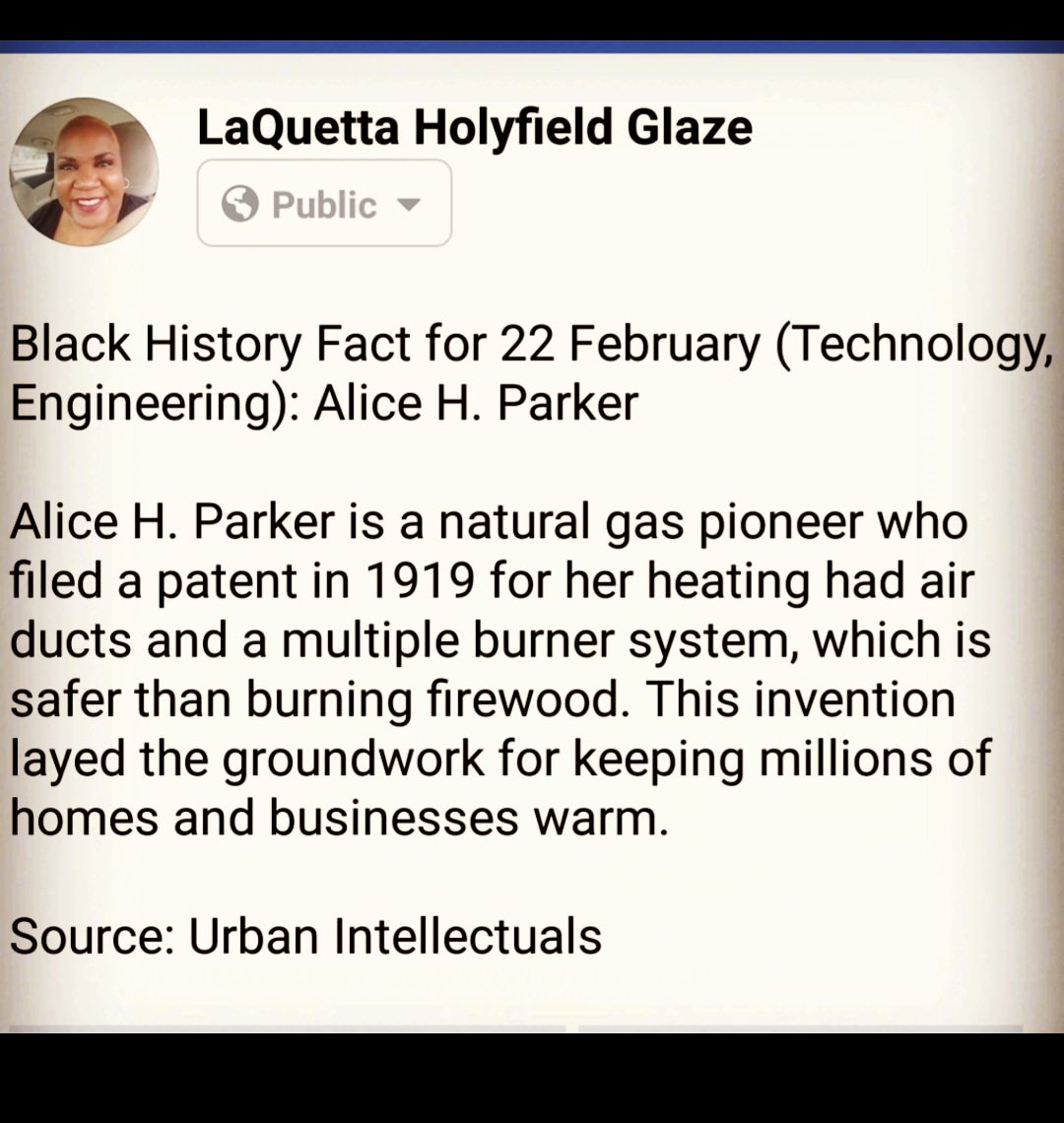 Black History Fact for 22 February (Technology, Engineering): Alice H. Parker