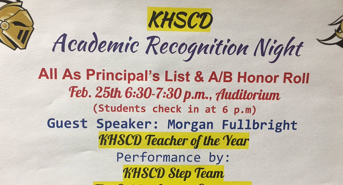 deleondolphin22's tweet photo. 2nd Quarter Academic Recognition Night! @KnightdaleHS Monday, Feb. 25th at 6:30 p.m. students, families, &amp; friends are invited! #khscdAnd https://t.co/g0KAAESkKr