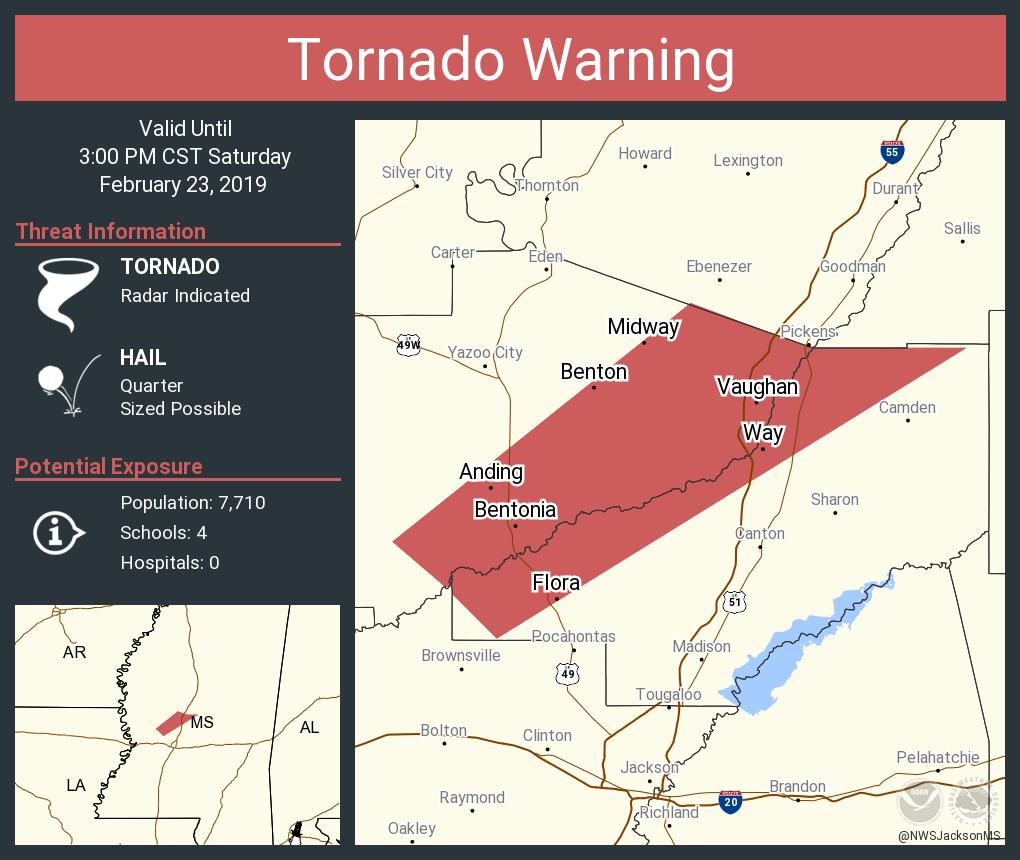 NWStornado's tweet photo. Tornado Warning including Flora MS, Kearney Park MS, Bentonia MS until 3:00 PM CST https://t.co/BA4tKaLFa7