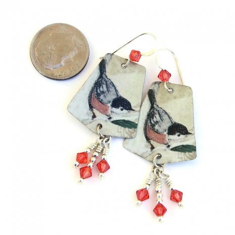 Bird Earrings, Vintage Tea Tin Nuthatch Handmade Birder Jewelry Gift bit.ly/BirdsOfAFeathe… via <a href="/ShadowDogDesign/">Catherine</a> #BAftt #BirdEarrings