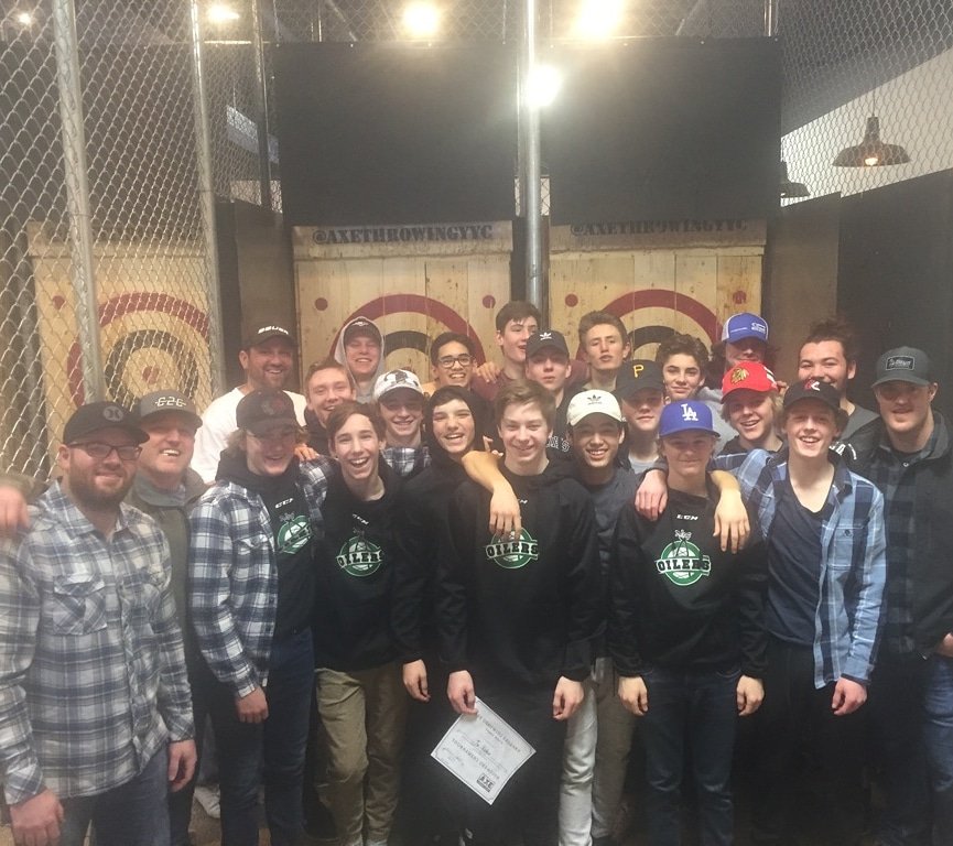Great day tossing axes with the boys. <a href="/Oilers_M15AAA/">Okotoks U16 AAA Oilers</a> <a href="/OOAA_Hockey/">OOAA Hockey</a>