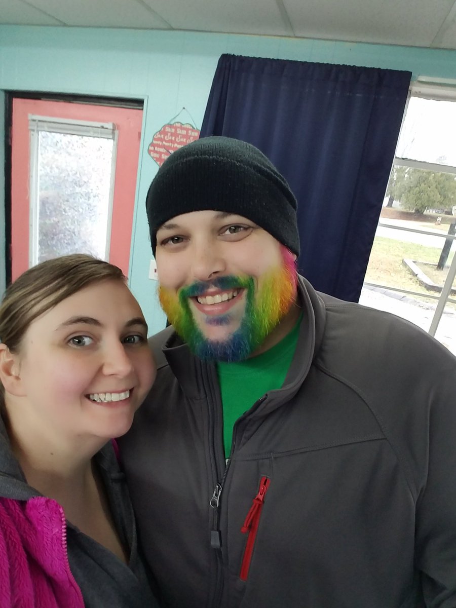 EGMScounseling's tweet photo. Love that @jendsu made a deal with  his line that if they hit their target numbers he would rainbow dye his beard!  @JennyHstylist #colormecrazy #rainbowbeard https://t.co/pyyzuvd5ne