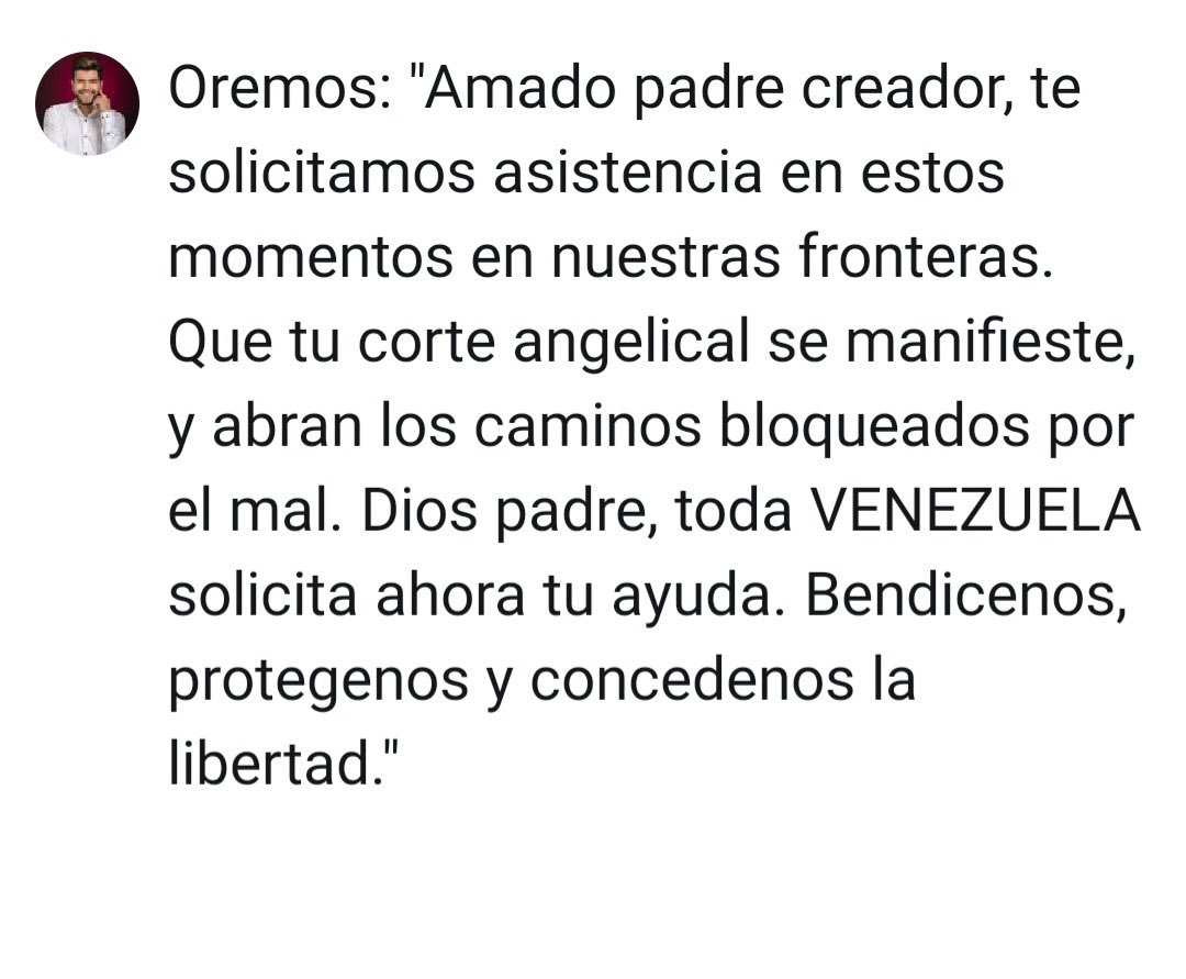 BhagavanVasquez's tweet photo. 👉🏻RETWITEA 👉🏻Elevemos TODOS esta oración por #Venezuela 🇻🇪 estos son los momentos donde más unidos debemos estar. VENEZUELA ya viene TU LIBERTAD🙏🏻

#URGENTE #23FAvalanchaHumanitaria #23Feb #IntervencionMilitarYA https://t.co/FT6Xv4yo34
